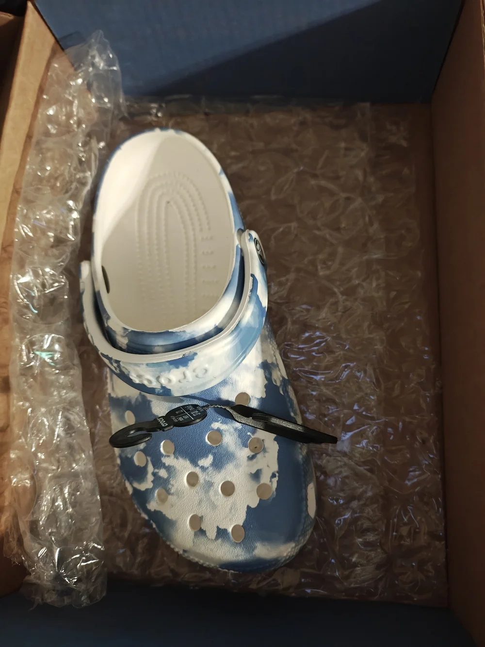 CROCS Kids Classic Cloud Print Clogs - Blue & White - Picture 2 of 4